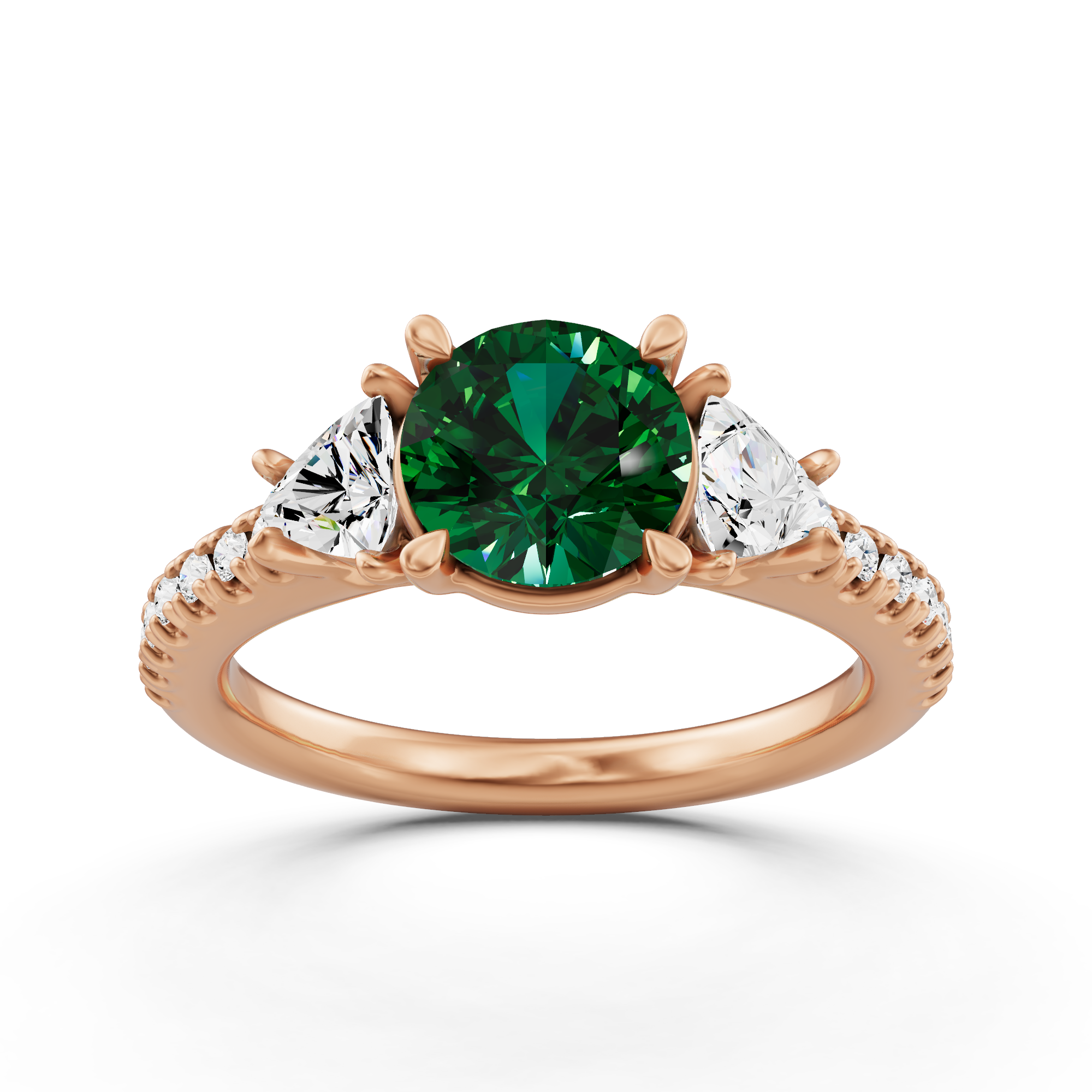 1 1/2 ctw Round Created Emerald Three Stone Engagement Ring With Trill ...