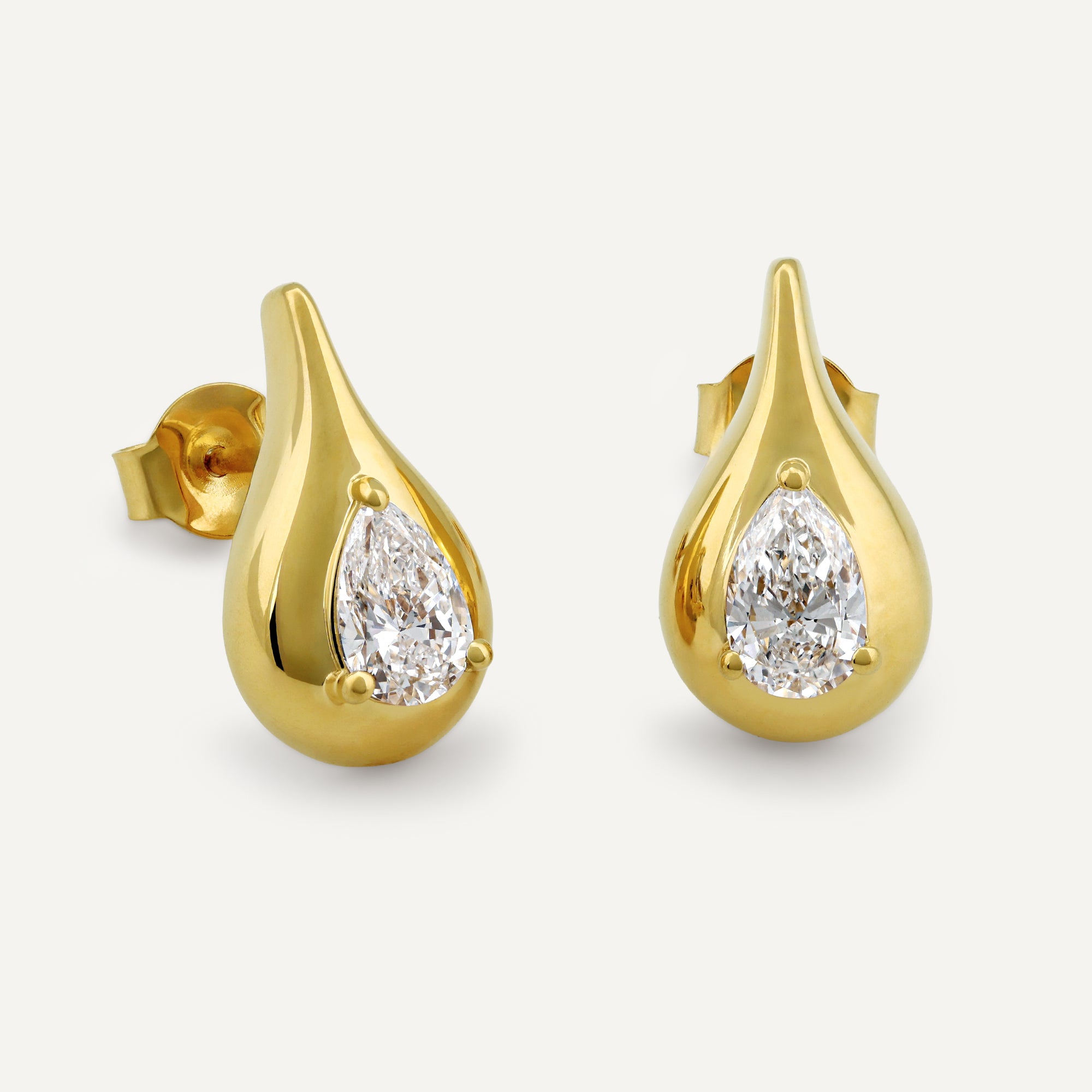 1 ctw Pear Diamond Solitaire Silver Drop Earrings with Yellow Vermeil