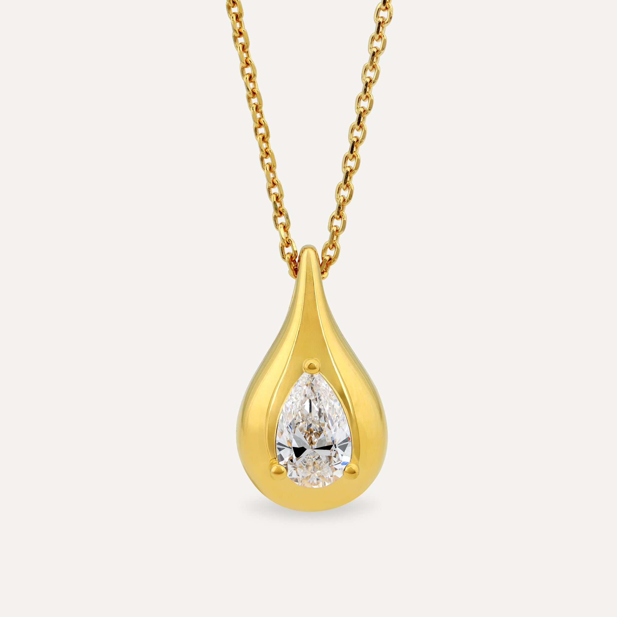 1 ctw Pear Diamond Solitaire Silver Drop Pendant with Yellow Vermeil