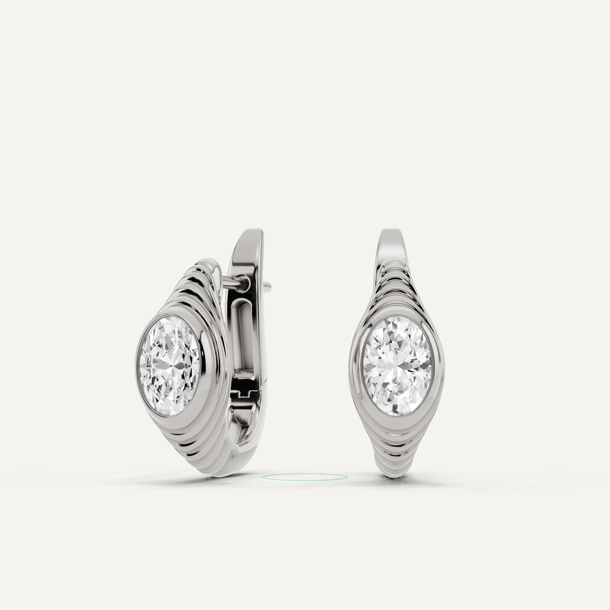 2 ctw Oval Diamond Solitaire Silver Huggie Hoop Earrings - Von Diamonds