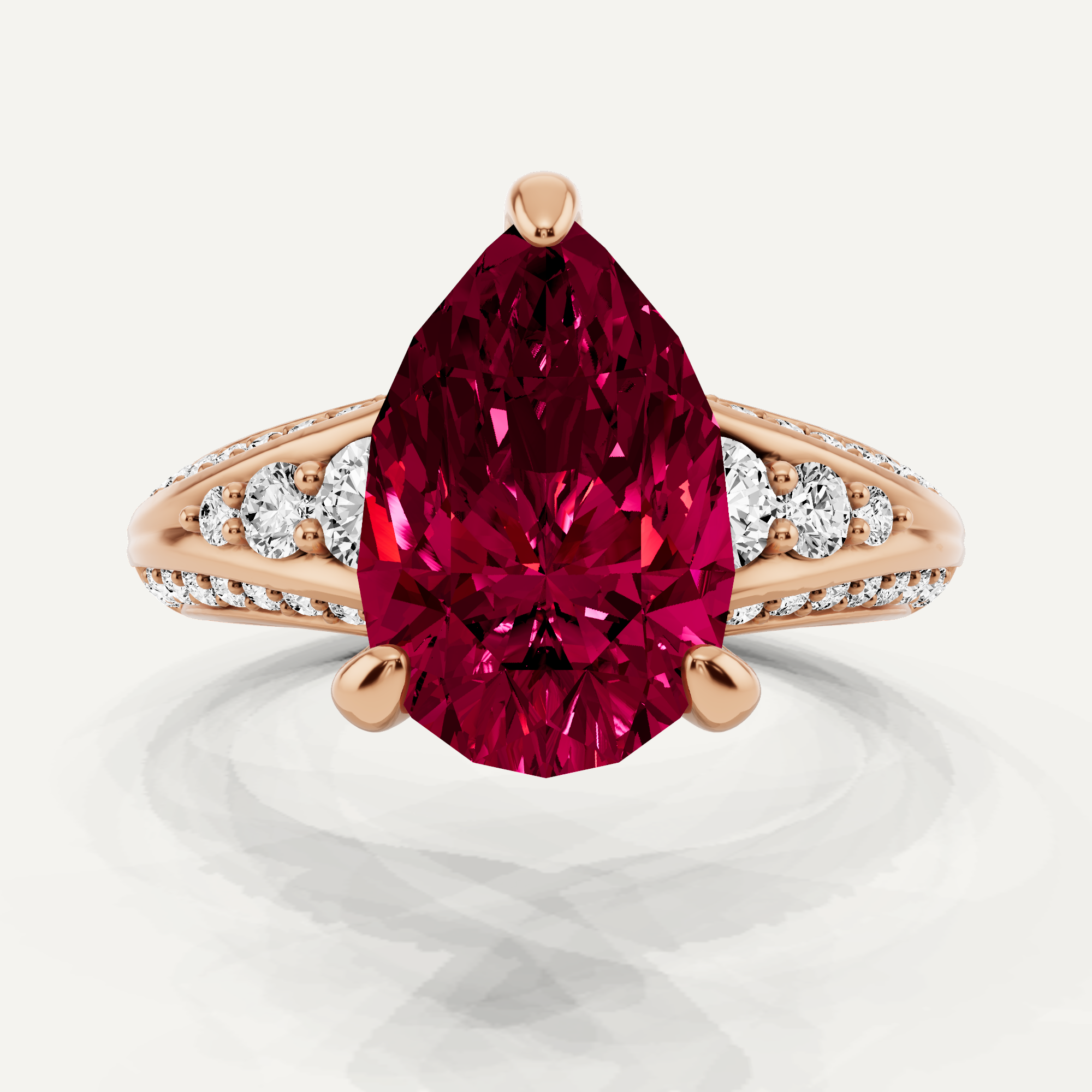 2 1/2 ctw Pear Created Ruby Side Stone Engagement Ring - Von Diamonds
