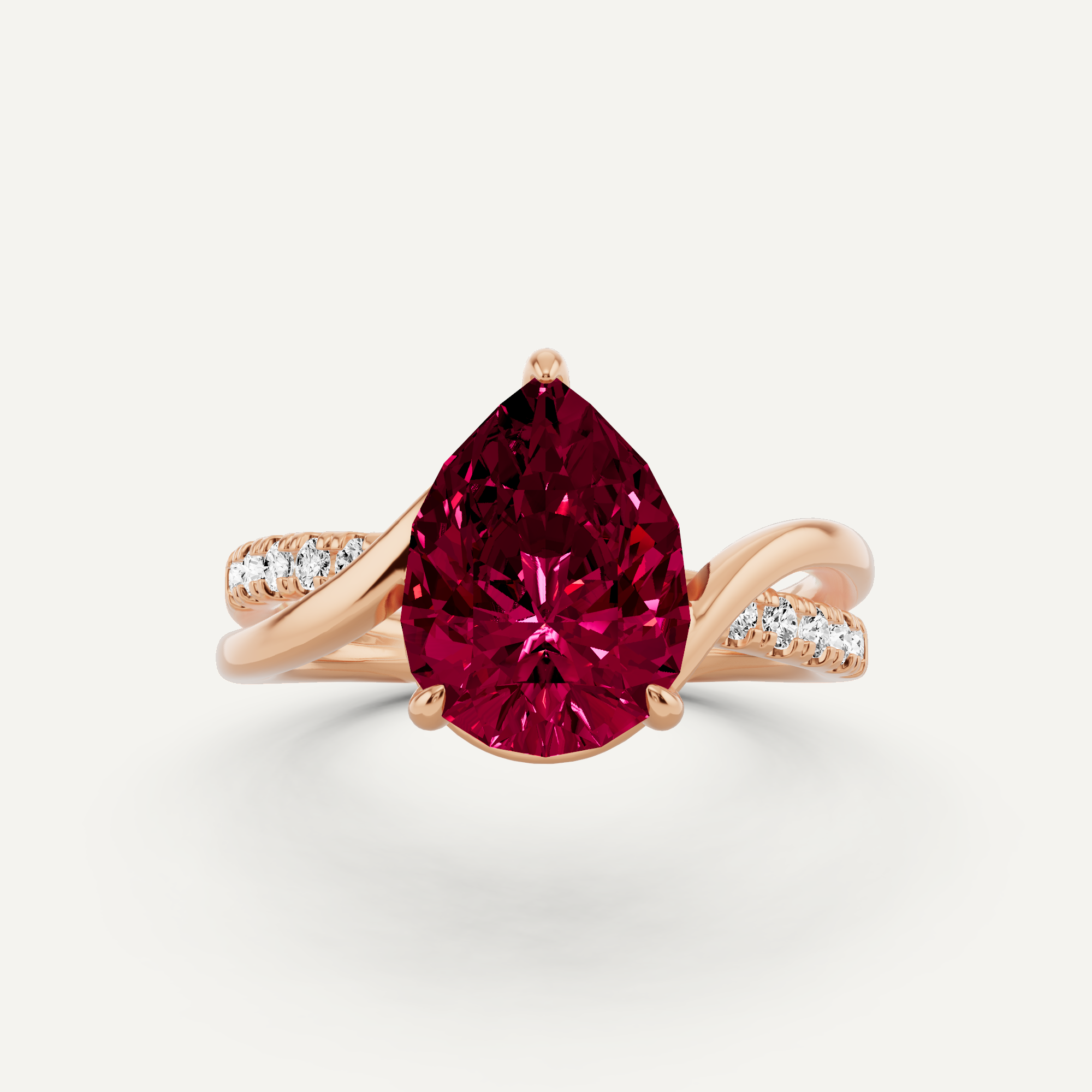 2 1/5 ctw Pear Created Ruby Crossover Side Stone Engagement Ring - Von ...